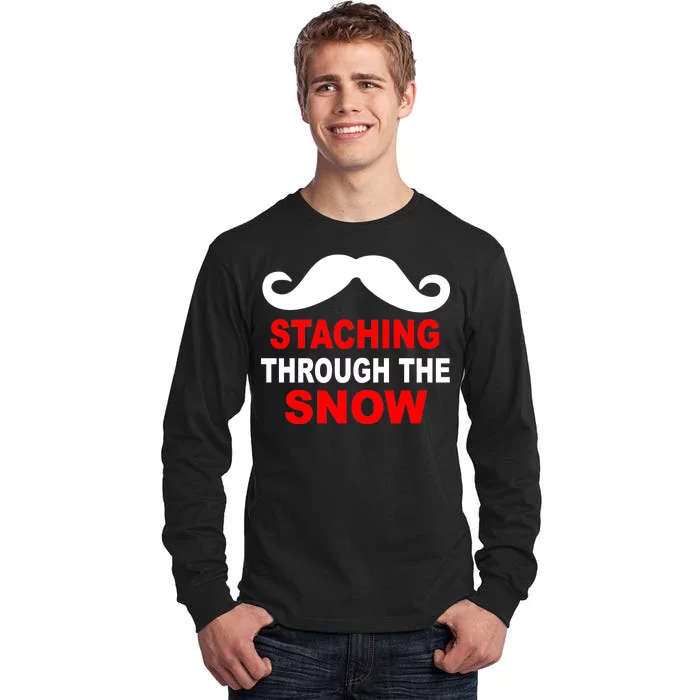 Staching Through The Snow Moustache Funny Christmas Tall Long Sleeve T-Shirt