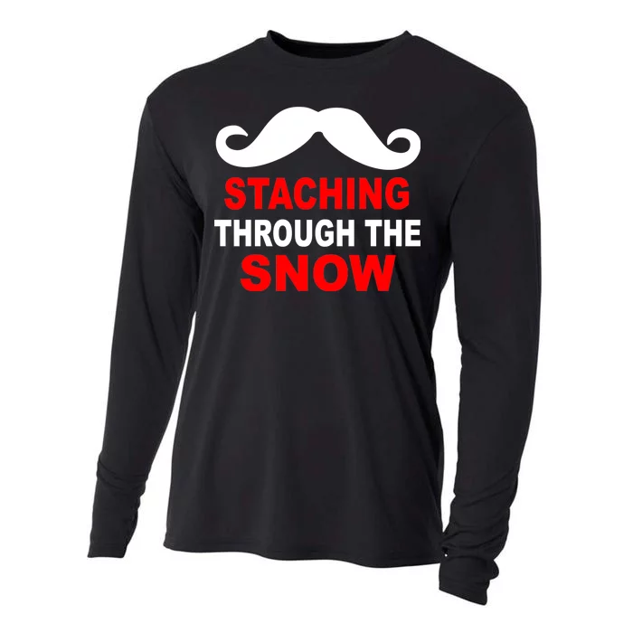 Staching Through The Snow Moustache Funny Christmas Cooling Performance Long Sleeve Crew