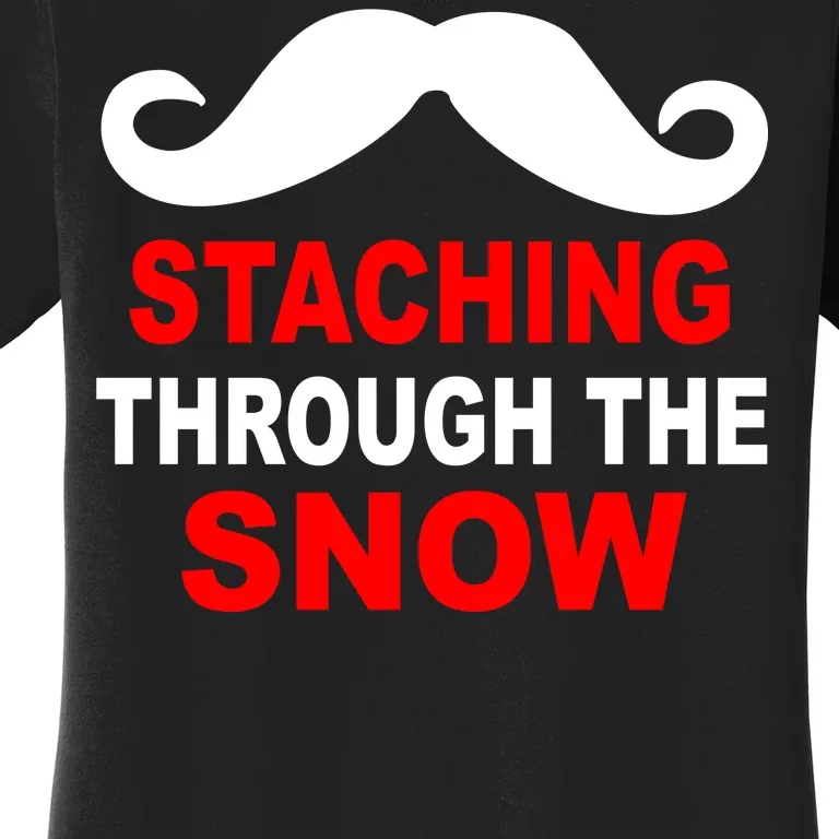 Staching Through The Snow Moustache Funny Christmas Women's T-Shirt