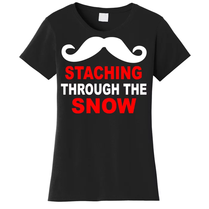 Staching Through The Snow Moustache Funny Christmas Women's T-Shirt