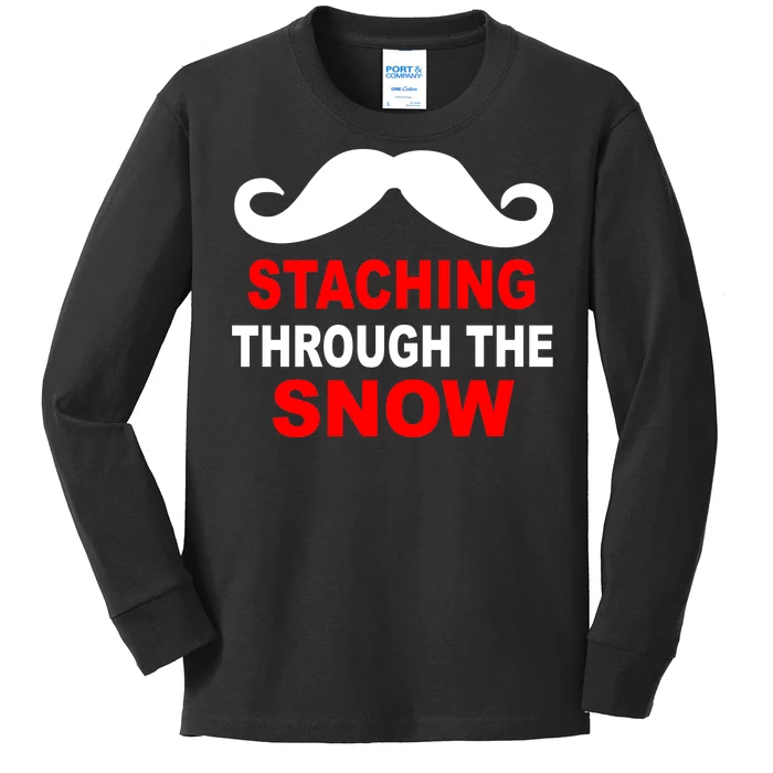 Staching Through The Snow Moustache Funny Christmas Kids Long Sleeve Shirt