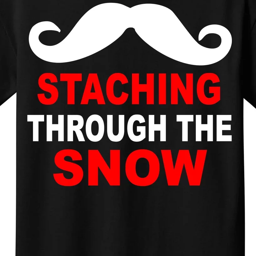 Staching Through The Snow Moustache Funny Christmas Kids T-Shirt