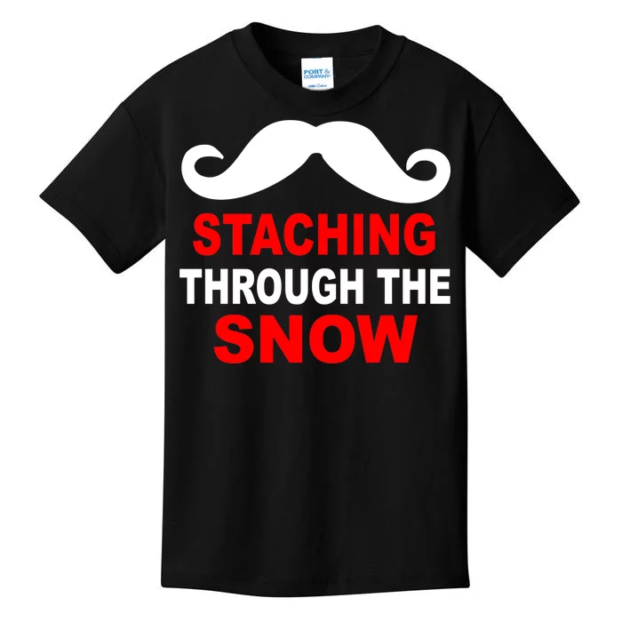 Staching Through The Snow Moustache Funny Christmas Kids T-Shirt