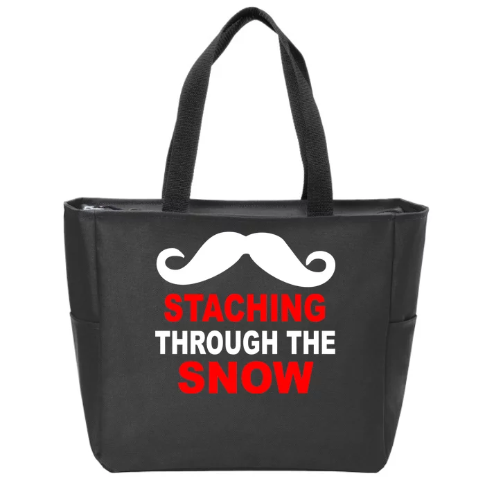 Staching Through The Snow Moustache Funny Christmas Zip Tote Bag