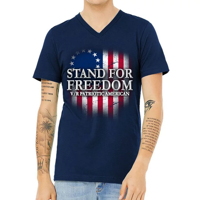 Stand For Freedom V/R Patriotic American V-Neck T-Shirt