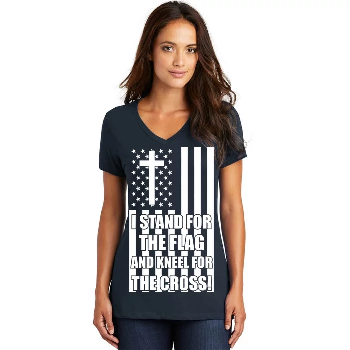 Stand For the Flag and Kneel for the Cross USA Flag Women's V-Neck T-Shirt