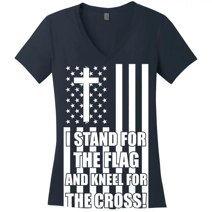 Stand For the Flag and Kneel for the Cross USA Flag Women's V-Neck T-Shirt