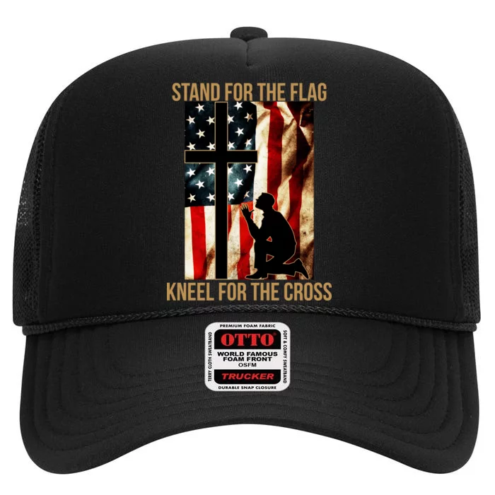 Stand For the Flag Kneel for the Cross High Crown Mesh Trucker Hat