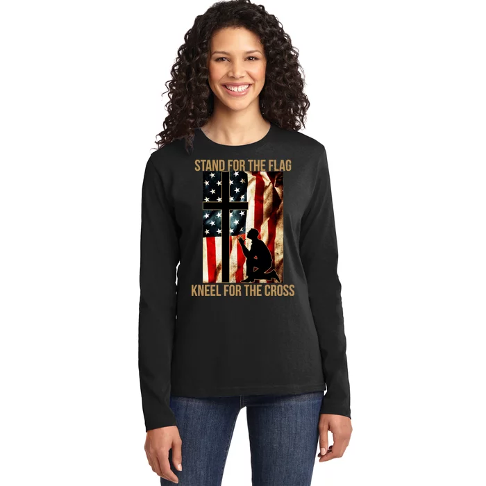 Stand For the Flag Kneel for the Cross Ladies Long Sleeve Shirt