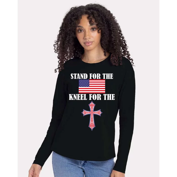 Stand For the Flag Kneel For the Cross National Anthem Womens Cotton Relaxed Long Sleeve T-Shirt