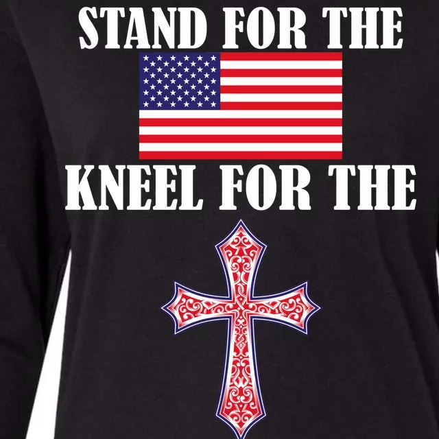 Stand For the Flag Kneel For the Cross National Anthem Womens Cotton Relaxed Long Sleeve T-Shirt