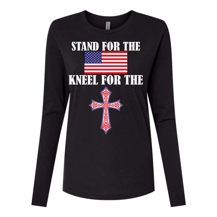 Stand For the Flag Kneel For the Cross National Anthem Womens Cotton Relaxed Long Sleeve T-Shirt