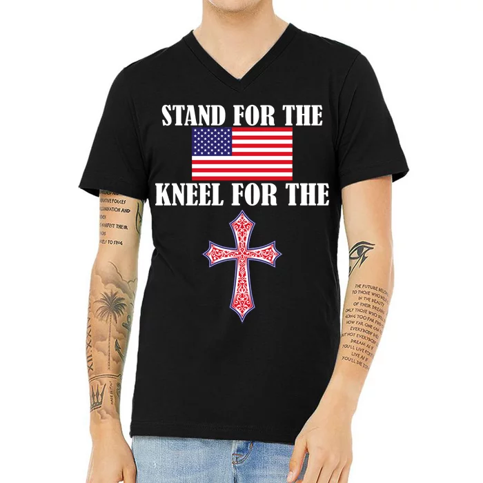 Stand For the Flag Kneel For the Cross National Anthem V-Neck T-Shirt