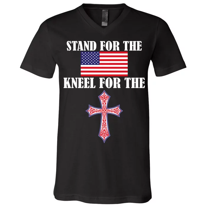 Stand For the Flag Kneel For the Cross National Anthem V-Neck T-Shirt