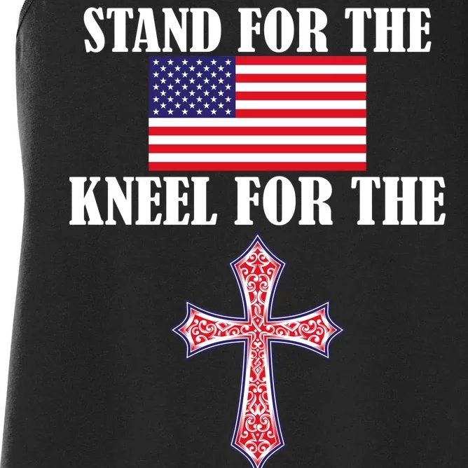 Stand For the Flag Kneel For the Cross National Anthem Women's Racerback Tank