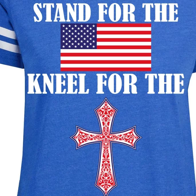 Stand For the Flag Kneel For the Cross National Anthem Enza Ladies Jersey Football T-Shirt