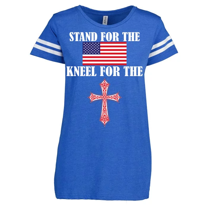 Stand For the Flag Kneel For the Cross National Anthem Enza Ladies Jersey Football T-Shirt