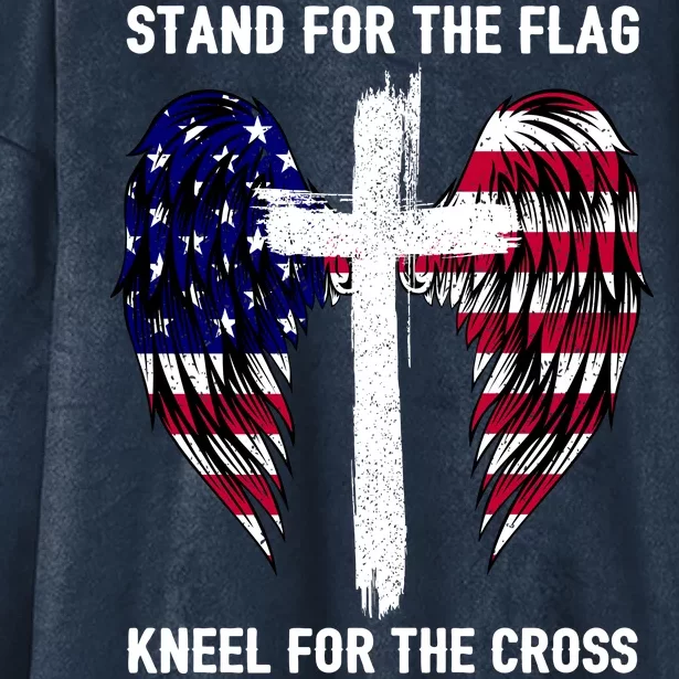 Stand For The Flag Kneel For The Cross USA Eagle Hooded Wearable Blanket