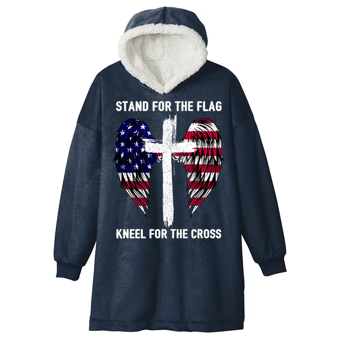 Stand For The Flag Kneel For The Cross USA Eagle Hooded Wearable Blanket