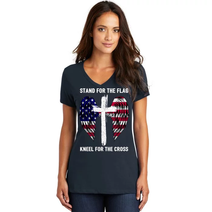 Stand For The Flag Kneel For The Cross USA Eagle Women's V-Neck T-Shirt