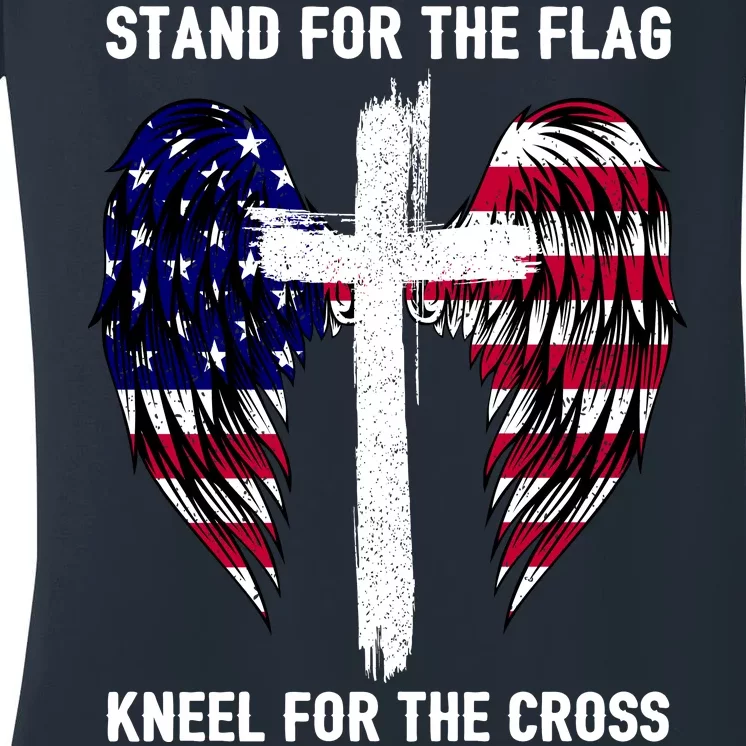 Stand For The Flag Kneel For The Cross USA Eagle Women's V-Neck T-Shirt