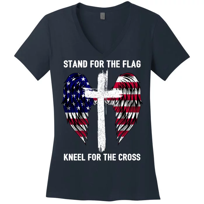 Stand For The Flag Kneel For The Cross USA Eagle Women's V-Neck T-Shirt