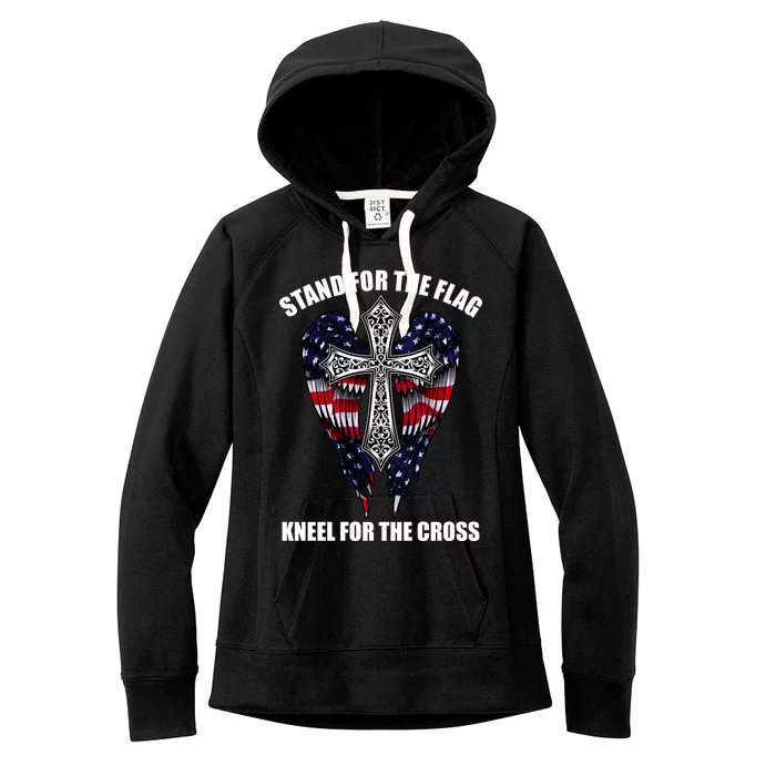 Stand For the Flag Kneel for the Cross USA Eagle Wings Women's Fleece Hoodie