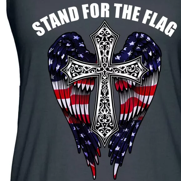 Stand For the Flag Kneel for the Cross USA Eagle Wings Ladies Essential Flowy Tank