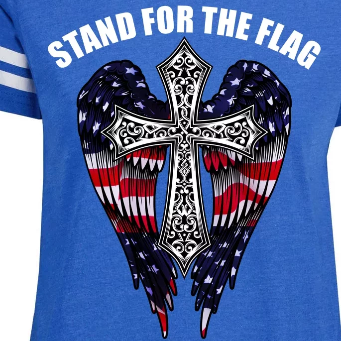 Stand For the Flag Kneel for the Cross USA Eagle Wings Enza Ladies Jersey Football T-Shirt