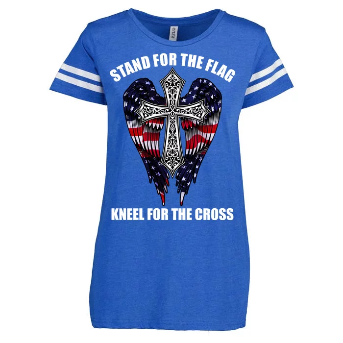 Stand For the Flag Kneel for the Cross USA Eagle Wings Enza Ladies Jersey Football T-Shirt