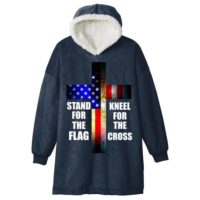 Stand For the Flag Kneel for the Cross USA FLAG Hooded Wearable Blanket