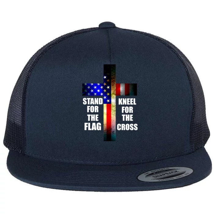 Stand For the Flag Kneel for the Cross USA FLAG Flat Bill Trucker Hat