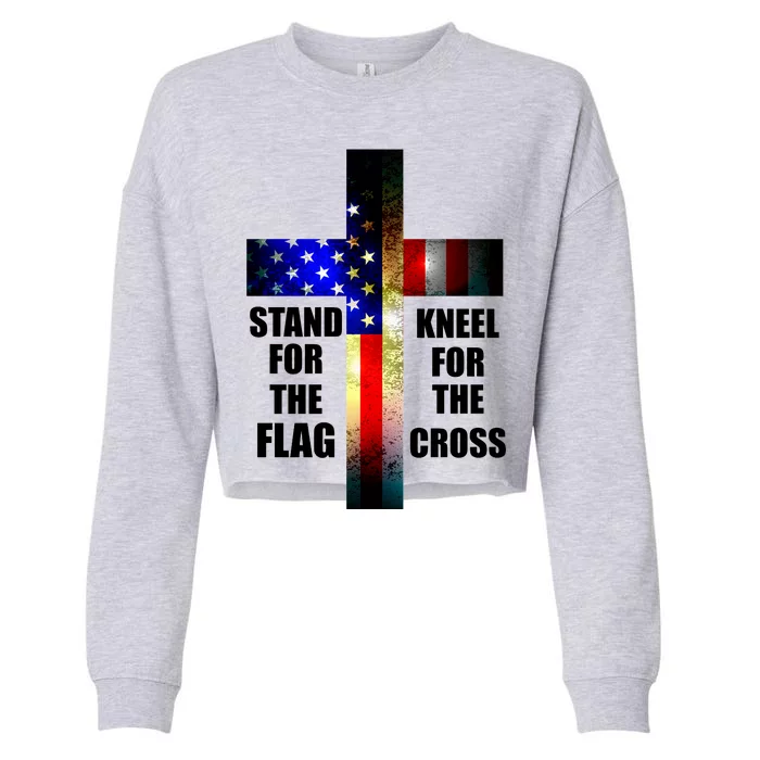 Stand For the Flag Kneel for the Cross USA FLAG Cropped Pullover Crew