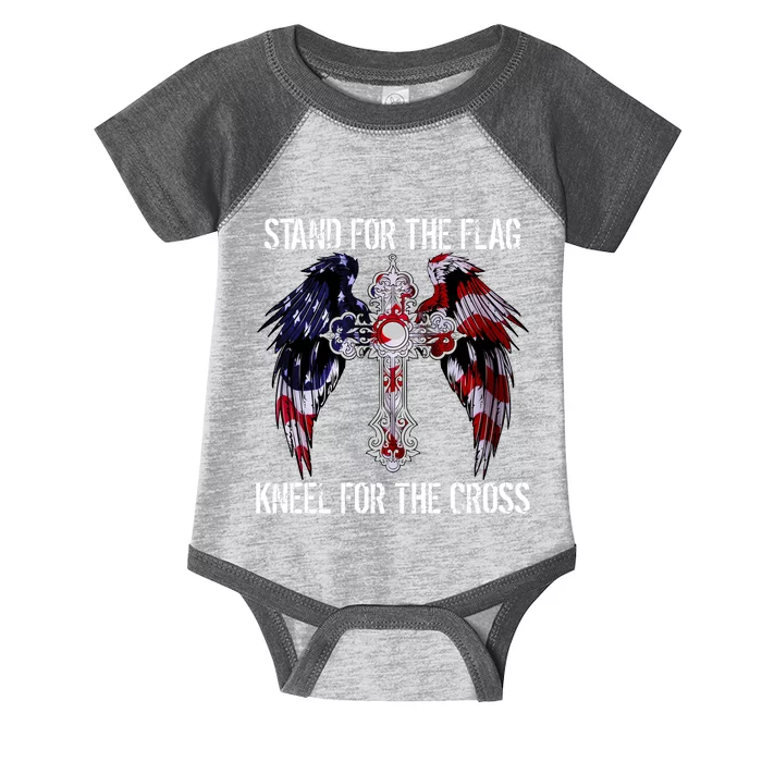 Stand For The Flag Kneel For The Cross USA National Anthem Infant Baby Jersey Bodysuit