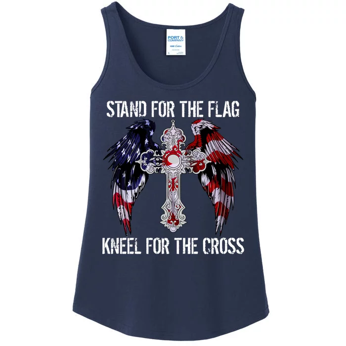 Stand For The Flag Kneel For The Cross USA National Anthem Ladies Essential Tank