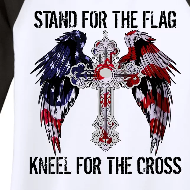 Stand For The Flag Kneel For The Cross USA National Anthem Women's Tri-Blend 3/4-Sleeve Raglan Shirt