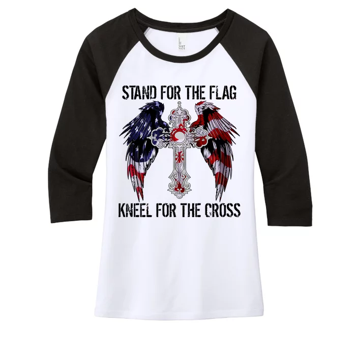 Stand For The Flag Kneel For The Cross USA National Anthem Women's Tri-Blend 3/4-Sleeve Raglan Shirt