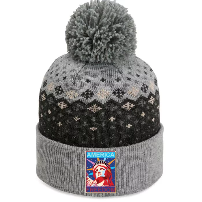 Statue of Liberty America Freedom Retro Vote Poster The Baniff Cuffed Pom Beanie