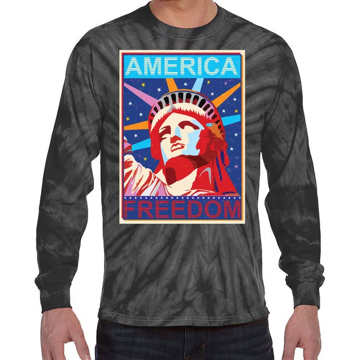 Statue of Liberty America Freedom Retro Vote Poster Tie-Dye Long Sleeve Shirt