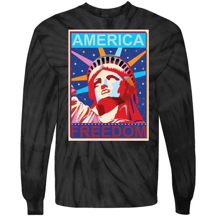 Statue of Liberty America Freedom Retro Vote Poster Tie-Dye Long Sleeve Shirt