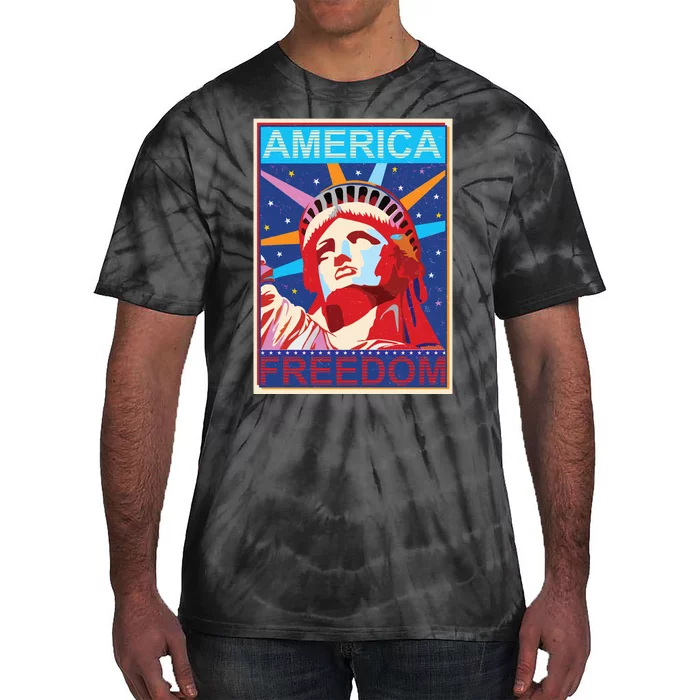 Statue of Liberty America Freedom Retro Vote Poster Tie-Dye T-Shirt