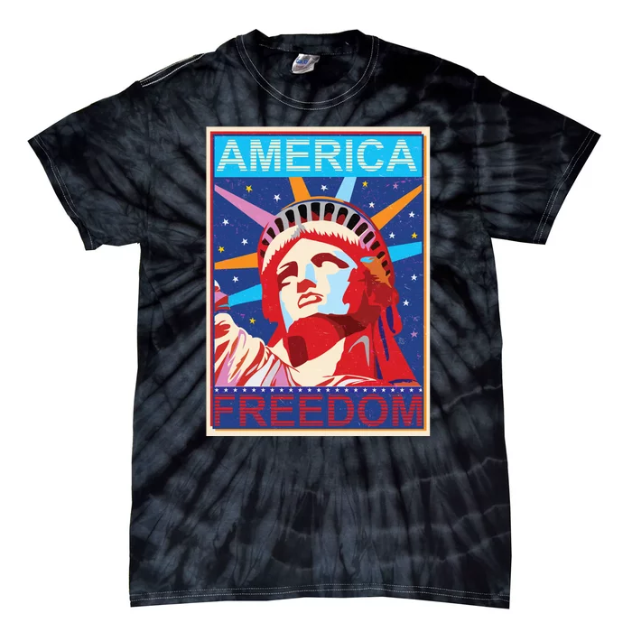 Statue of Liberty America Freedom Retro Vote Poster Tie-Dye T-Shirt