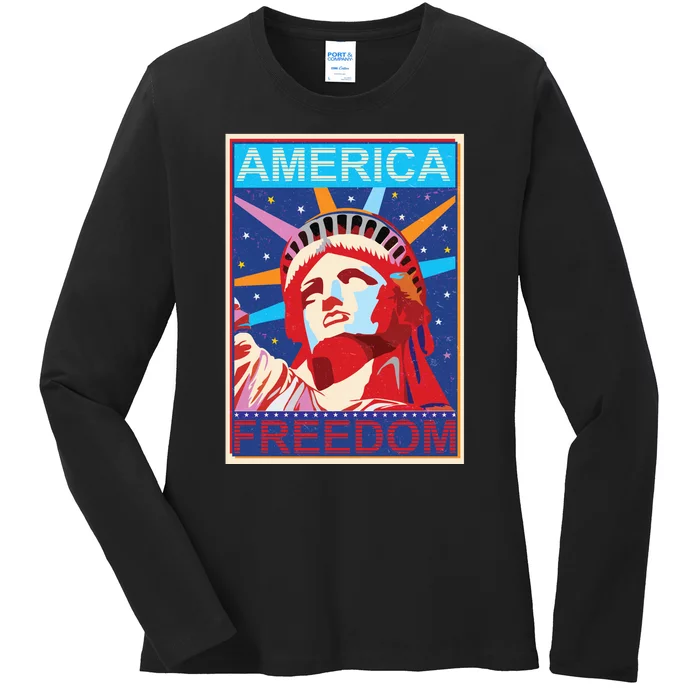 Statue of Liberty America Freedom Retro Vote Poster Ladies Long Sleeve Shirt