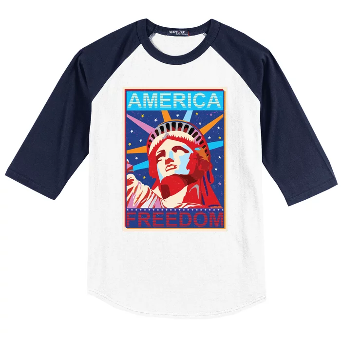 Statue of Liberty America Freedom Retro Vote Poster Baseball Sleeve Shirt