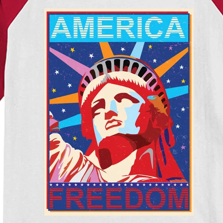 Statue of Liberty America Freedom Retro Vote Poster Kids Colorblock Raglan Jersey