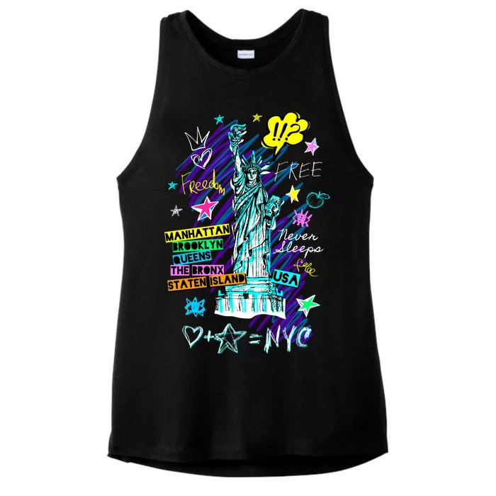 Statue of Liberty Cities of New York Ladies Tri-Blend Wicking Tank