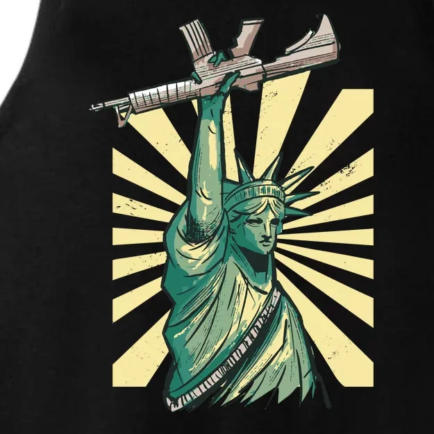 Statue Of Liberty Holding Gun Ladies Tri-Blend Wicking Tank