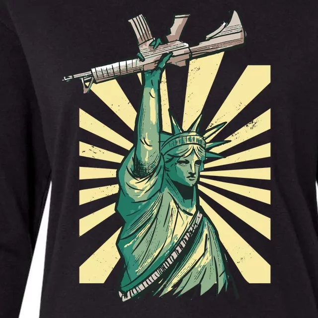 Statue Of Liberty Holding Gun Womens Cotton Relaxed Long Sleeve T-Shirt