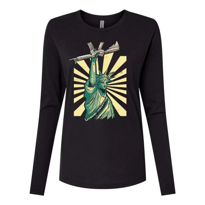 Statue Of Liberty Holding Gun Womens Cotton Relaxed Long Sleeve T-Shirt