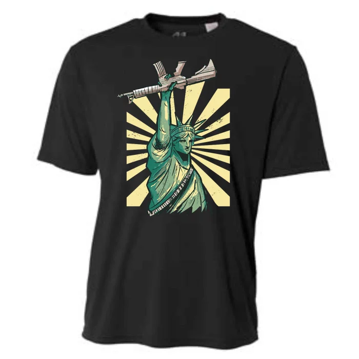 Statue Of Liberty Holding Gun Cooling Performance Crew T-Shirt